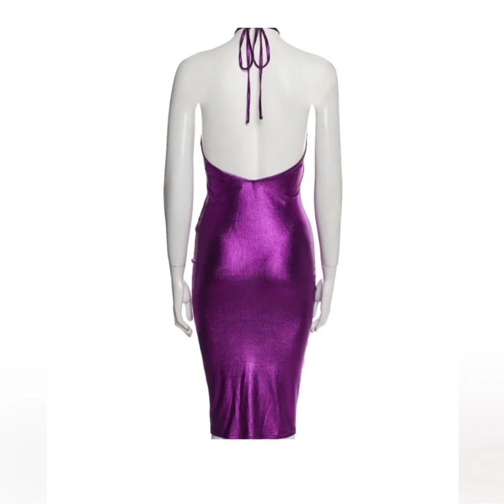 FLEUR DU MAL 💜 ruched draped liquid halter dress NWOT - Picture 4 of 8